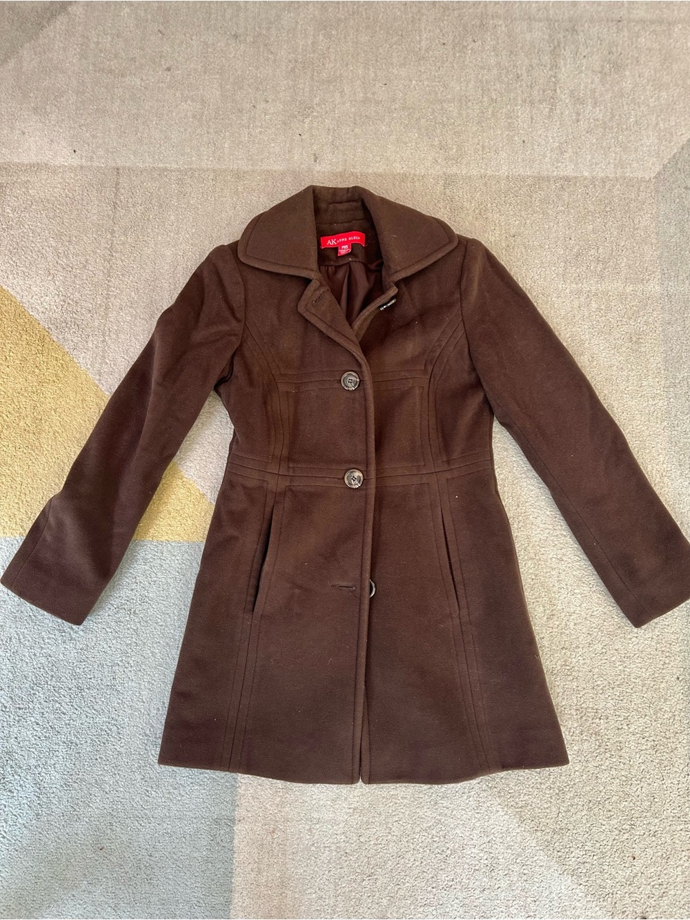 Anne Klein Dark Brown Tailored Wool-Blend Peacoat